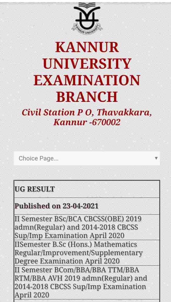 Kannur university CBCSS 2nd Sem Result 2021