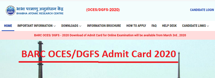 BARC OCES/DGFS Admit Card 2021 Download @ barconlineexam ...